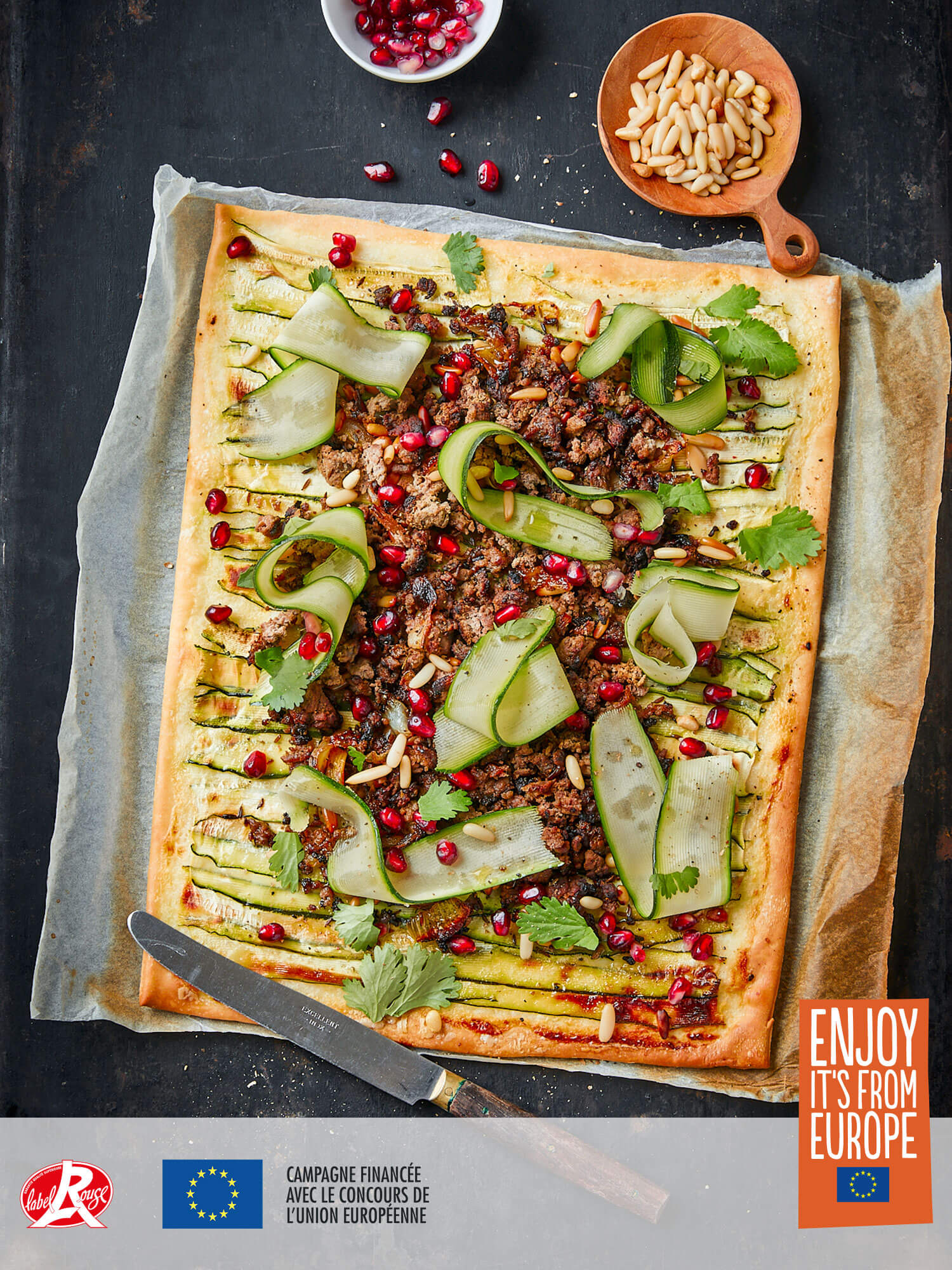 Goûtez à l'excellence en Europe avec cette pizza au bœuf Label Rouge (miel, cumin, crème et courgette)